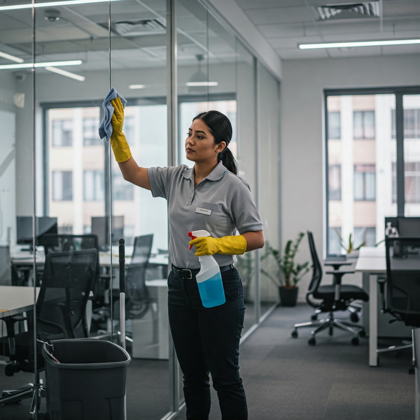 Professional cleaning service in a modern office